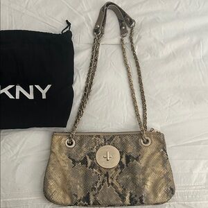 DKNY Gold Snake Print Shoulder Bag